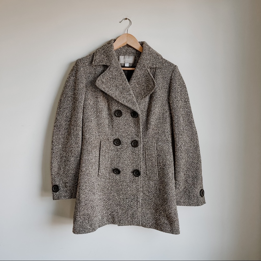 CROFT & BARROW | Brown & White Speckled Wool Blend Pea Coat Sz S